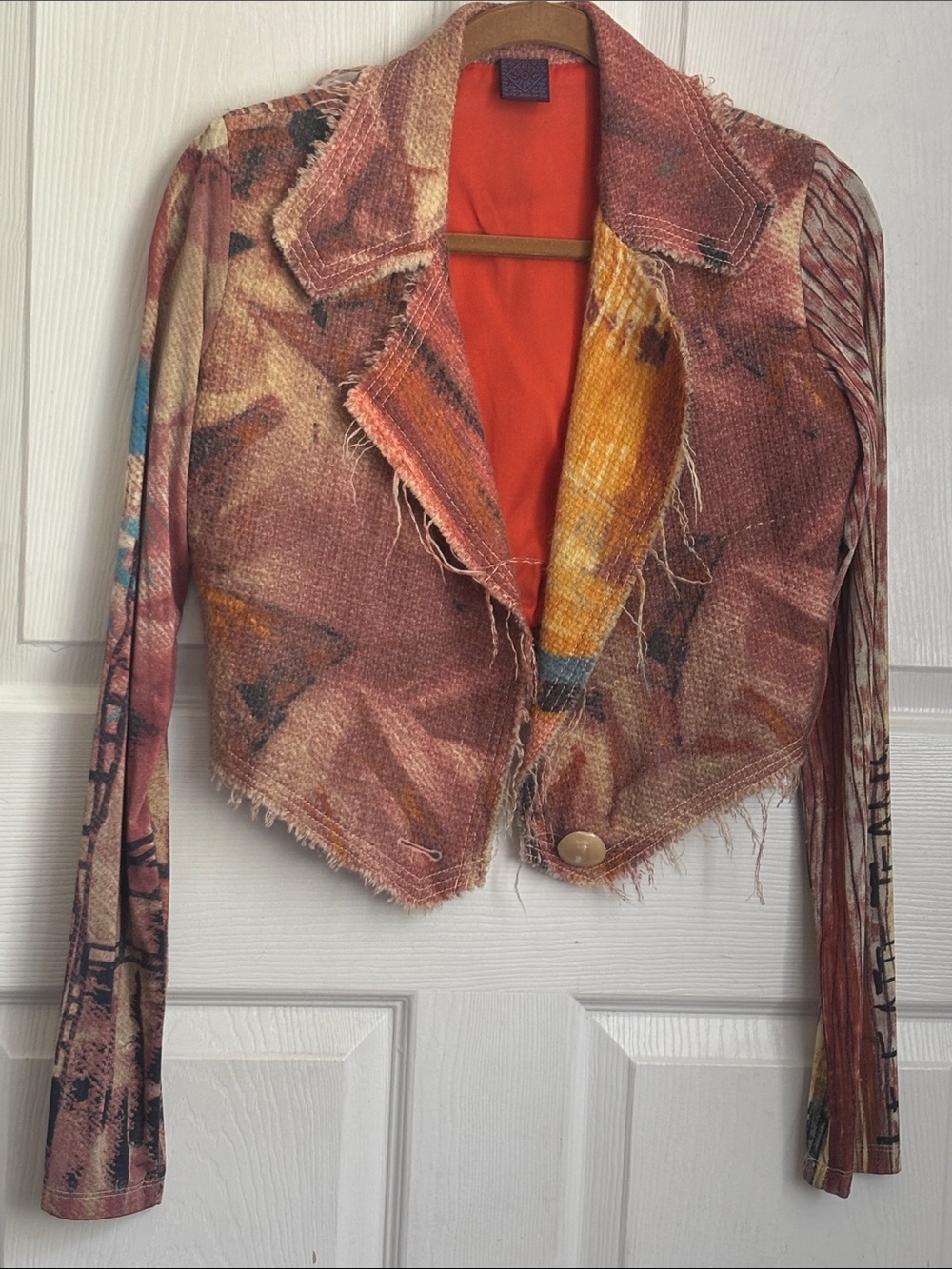 LEGATTE JEANS Italian Distressed Multicolor Cropped Jacket 100% Wool Size Small